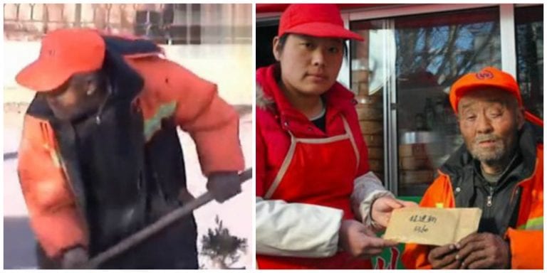 Kind Locals Pay 70-Year-Old Street Cleaner Who Lost His 3-Month Salary