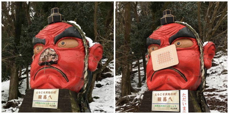 Japanese Tengu Statue’s Nose Falls Off During Snow Storm, Locals Find the Perfect Solution