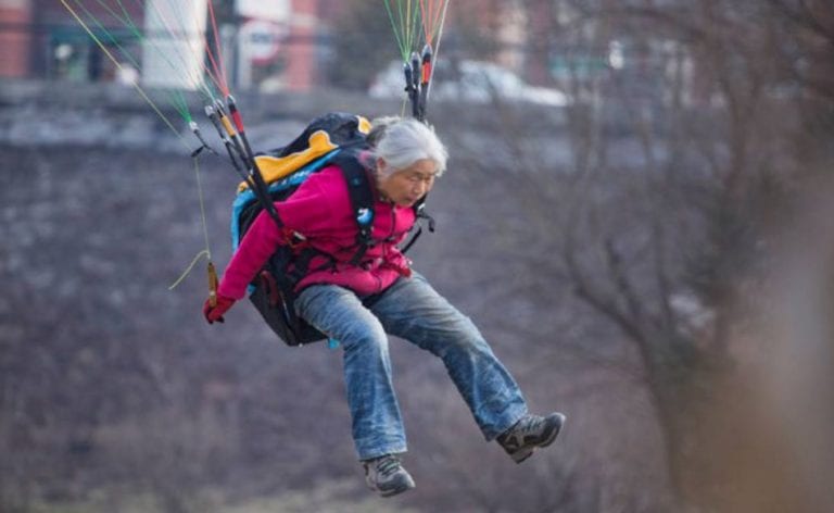 Badass Chinese Grandma Takes Up Paragliding as a Hobby