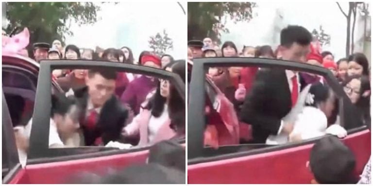 Angry Chinese Groom Violently Drags His Bride Out of Wedding Car Over Money