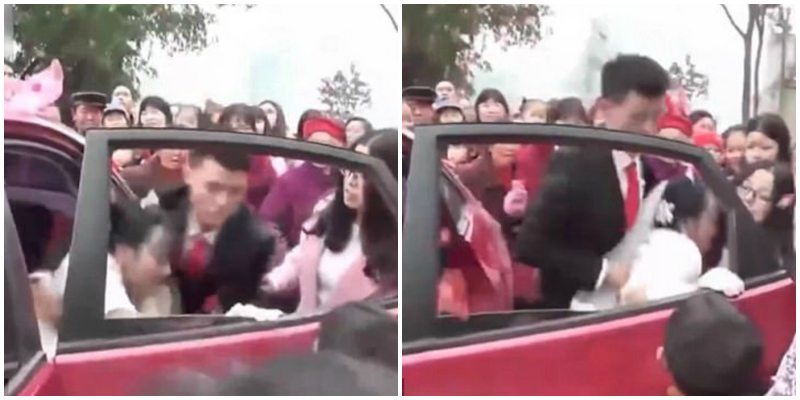 Angry Chinese Groom Violently Drags His Bride Out of Wedding Car Over Money