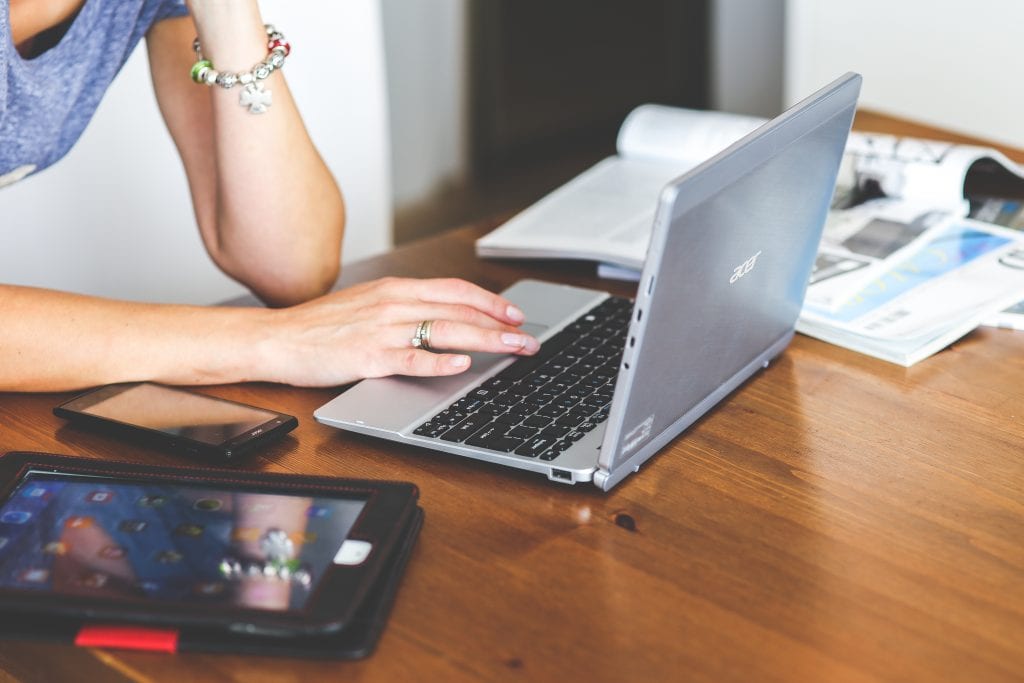 Woman on Computer Stock Photo