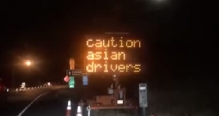 Highway Sign in California Warns Motorists Of Asian Drivers