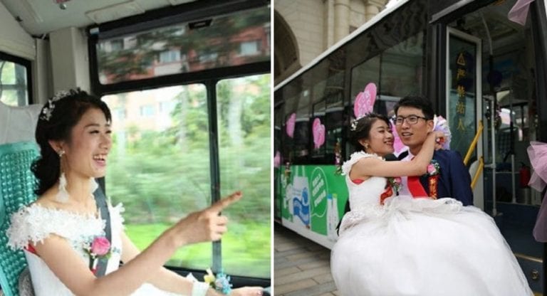 Humble Chinese Bride Drives Groom and Guests to Her Own Wedding in a Bus