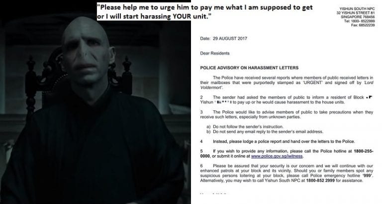 Singaporean Police Warns Residents to Ignore Harassment Letters From Lord Voldemort