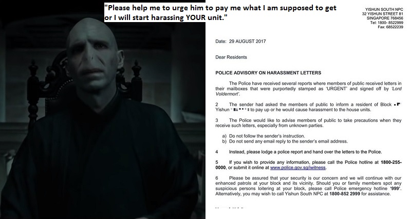 Singaporean Police Warns Residents to Ignore Harassment Letters From Lord Voldemort