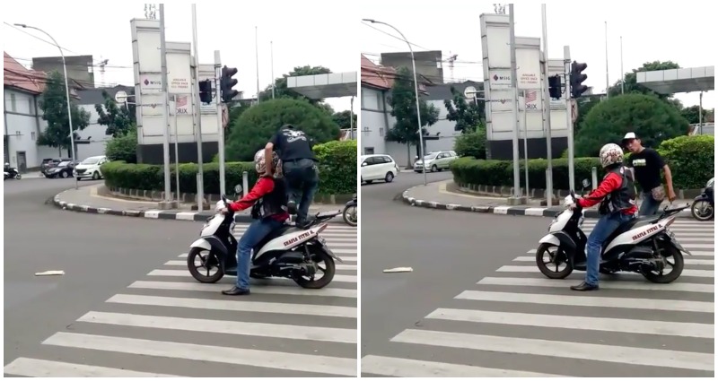 Pedestrian in Indonesia Schools Scooter Driver at Crosswalk in the Most Extra Way Possible