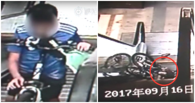 Boy in China Perfectly Demonstrates Why Riding a Bike on an Escalator is a Poor Life Choice