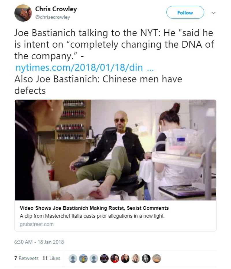 chef joe bastianich racist