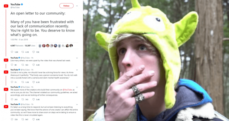 YouTube Finally Responds Over Logan Paul Filming a Suicide Victim in Japan