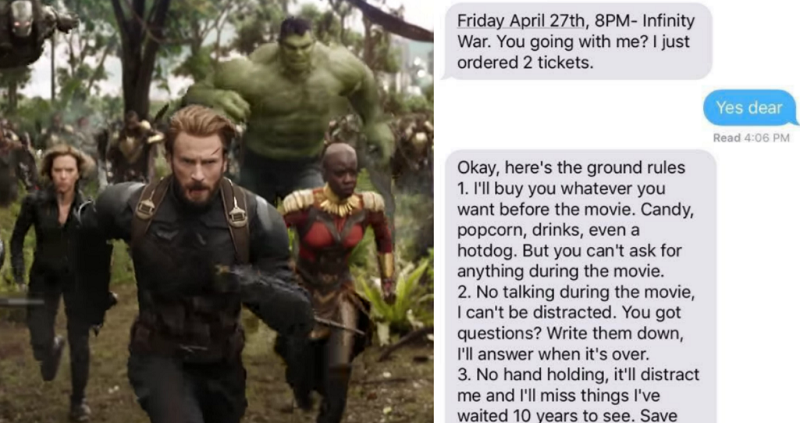 Marvel Fan Sets 6 ‘Ground Rules’ Before Taking His Girlfriend To See ‘Avengers: Infinity War’