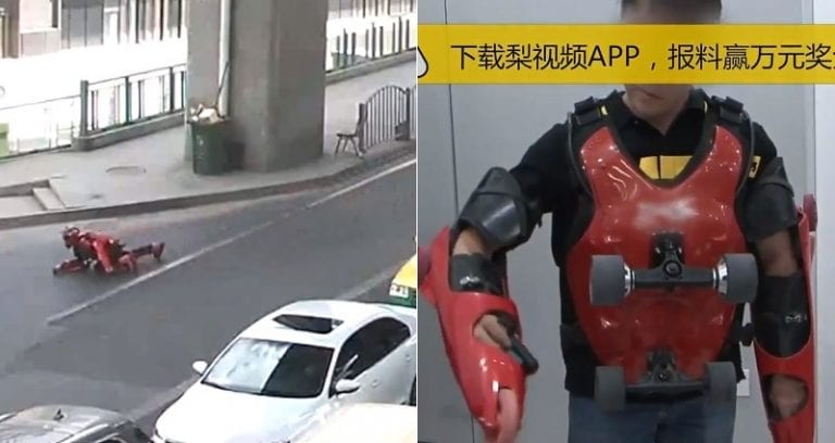 Man Arrested for Riding a $15,000 Rollerblade Bodysuit Between Cars in China