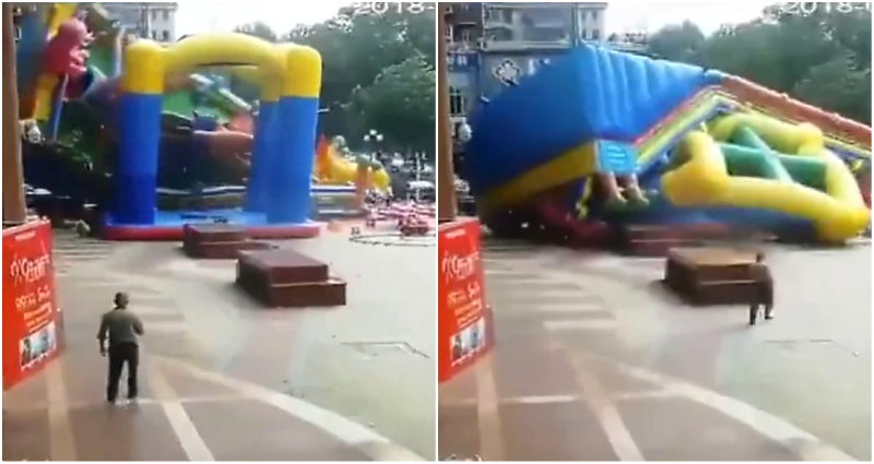 Super Typhoon Winds Blow Away Bounce Castle With Children Inside in China
