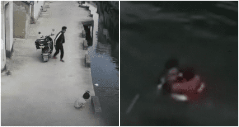 Chinese Delivery Man Stops to Save Little Girl from Drowning in River
