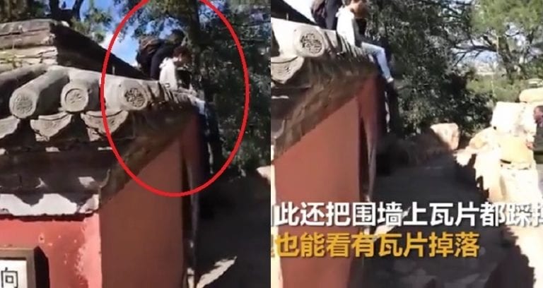 Tourists Climb and Destroy Roof Tiles of Beijing’s Summer Palace for a Picture