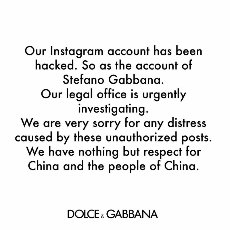 Dolce & Gabbana Cancels China Show After Racist Ads and Instagram DMs From  Founder's Account