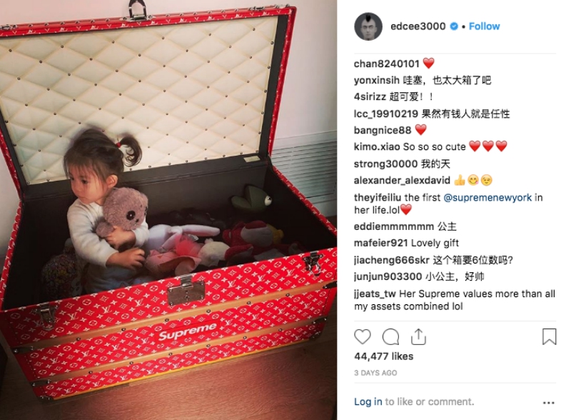 Edison Chen Posts Daughter Playing in $150,000 LV/Supreme Toy