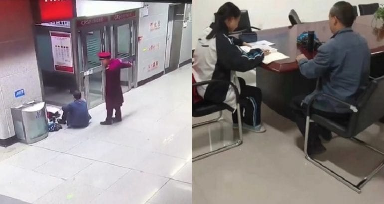 Father and Daughter Do Homework Together in the Subway When Their Power Goes Out