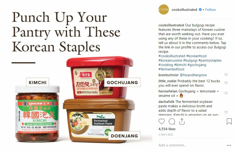 Cook’s Illustrated has come under fire after an Instagram post showing what supposedly are “staples” in the Korean dish, bulgogi and a Japanese brand for kimchi.
