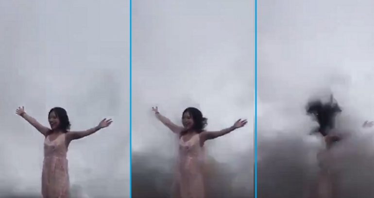 Tourist Poses For Photos in Bali, Gets Swept Away By Massive Wave