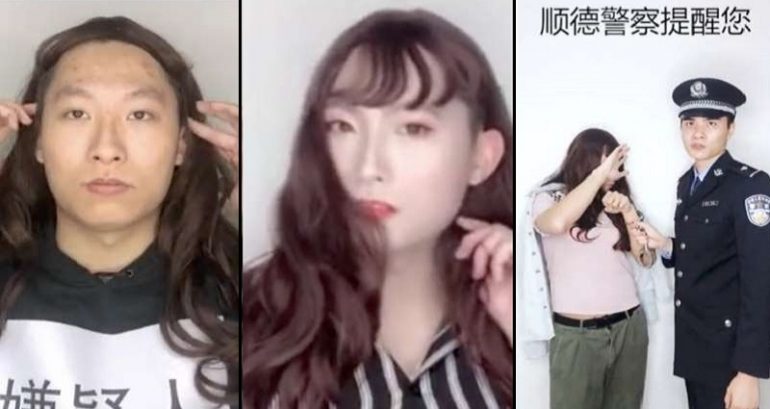 Chinese Policeman Morphs Into a Pretty Woman to Warn Against Catfishing Scams