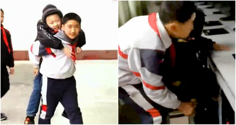 Chinese Boy Has Carried His Disabled Best Friend to Class for 6 YEARS
