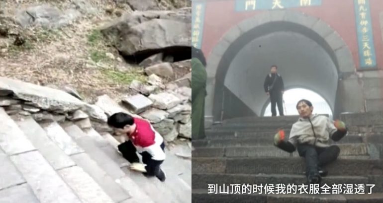 Chinese Man with Polio Climbs One of China’s Great Mountains in the Snow