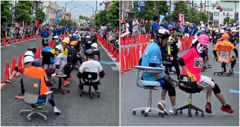 Japanese People Race on Office Chairs to Win 198 Pounds of Rice