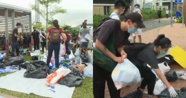Young Hong Kong Protesters Clean Up the Mess Left By Protest