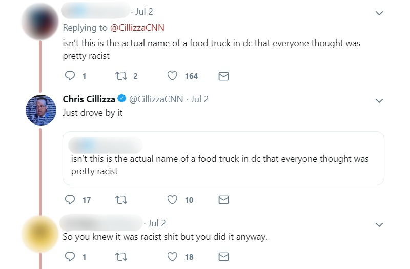 A political commentator for CNN has come under fire after posting a tone-deaf tweet suggesting “Miso Honey” was an excellent choice for a food truck name.