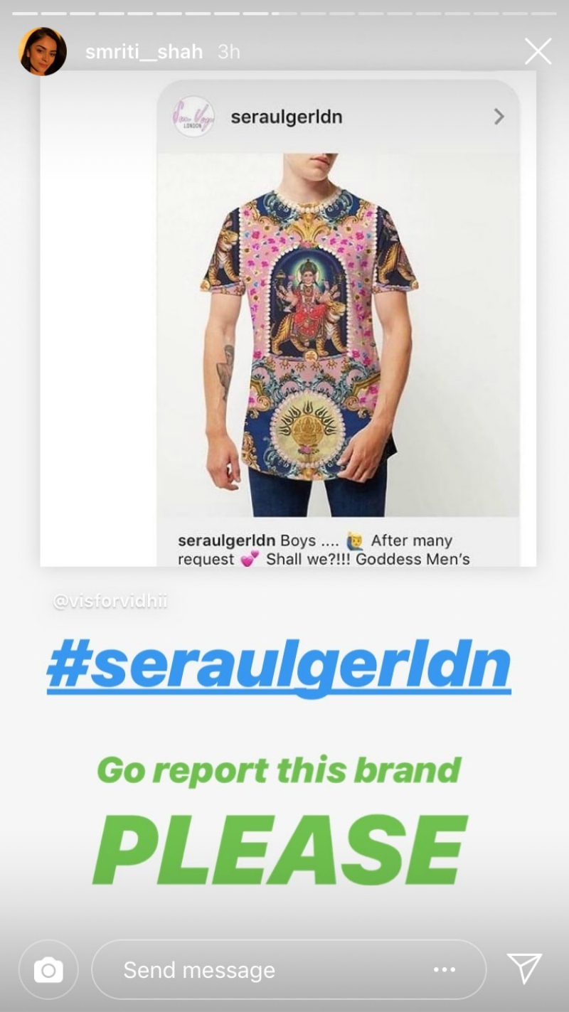 Sera Ulger, based in Dalston, East London released a swimsuit, jacket, and a pair of trousers containing the image in January, apologizing later for offending the Hindu community “without meaning to.”