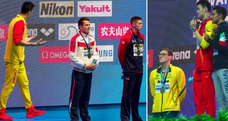 Chinese Olympic Champion Sun Yang Shunned on Podium By Rival Swimmers
