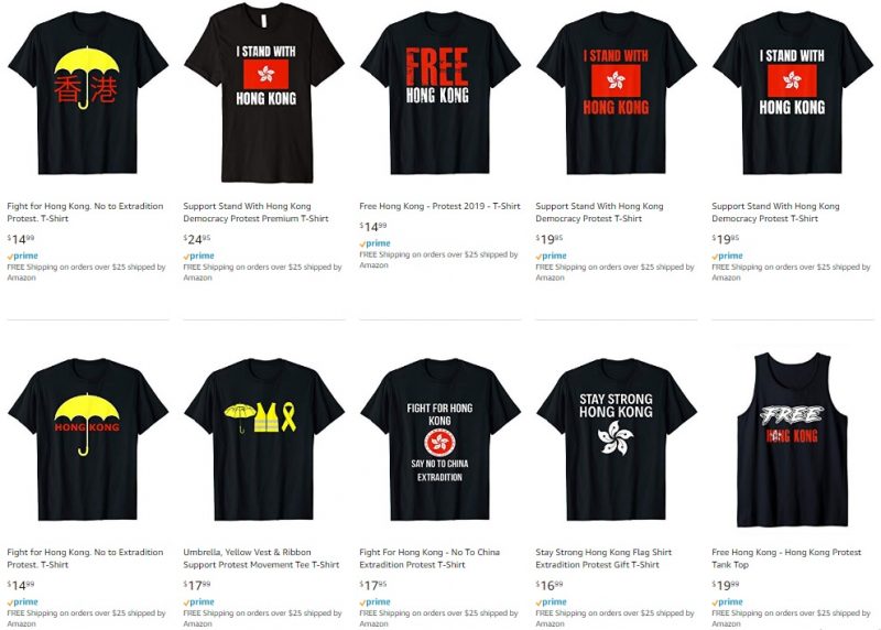 Chinese netizens are furious at Amazon after discovering T-shirts supporting the Hong Kong protests being sold on its website.