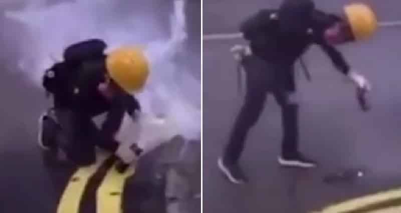 Hong Kong Protester Ingeniously Diffuses Tear Gas Canister With Thermos