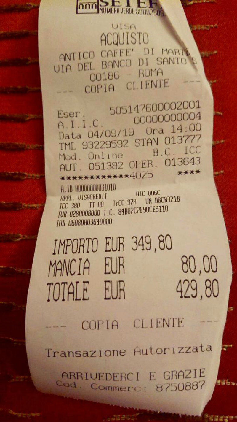 A restaurant in Rome is being lambasted on the internet after slapping a pair of Japanese diners with a 430-euro ($471) bill for a relatively simple meal they had early last month.