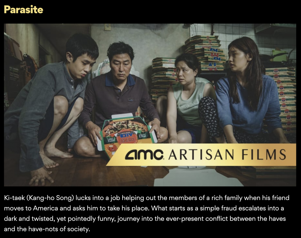 AMC Theatres is being criticized online following a mistake on their Best New Movies list for October 2019 which listed South Korean director Bong Joon-ho's award-winning "Parasite" as a story about a "rich Japanese family."