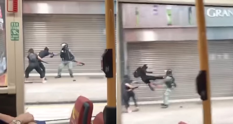 Hong Kong Protester ‘Bruce Lee’ Kicks Officer to Save Fellow Protester From Arrest