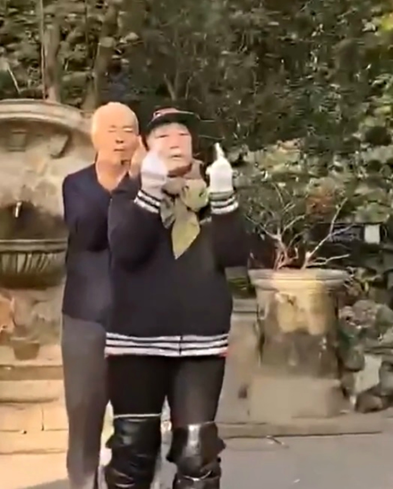 A video of a group of elderly people raising their middle fingers during a meditation session at a park in Shanghai has gone viral on social media.