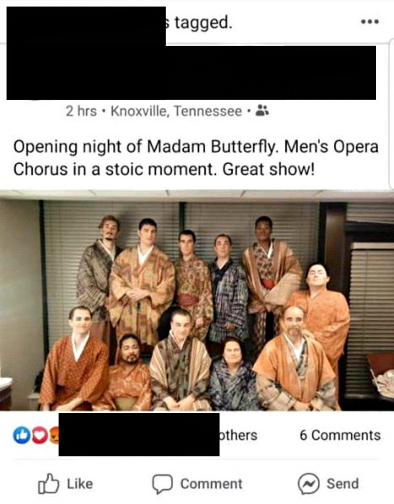 An opera company in Tennessee has been accused of racism after having what appears to be an entire cast for a production of “Madame Butterfly” in yellowface.