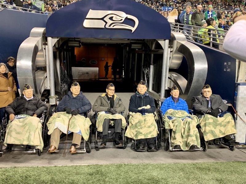 Six Chinese American World War II veterans were honored by the Seattle Seahawks in a game against the Minnesota Vikings (37-30) on Dec. 2.