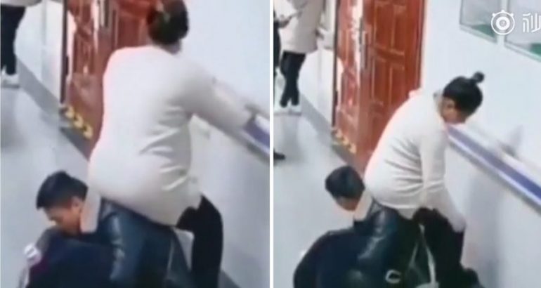 Husband Lets Pregnant Wife Use Him as a Chair While Waiting