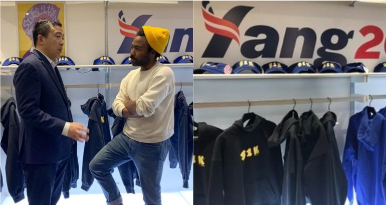 Signed Andrew Yang Sweatshirts Sell for $1,000 With New Creative Director Donald Glover
