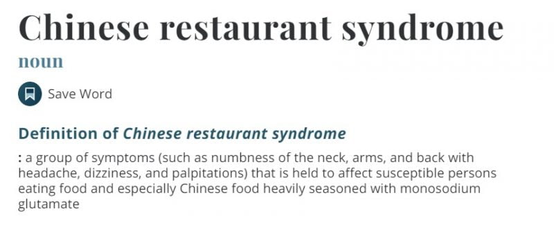 “Chinese restaurant syndrome” is still on Merriam-Webster’s Dictionary -- and many Asians are livid about it.