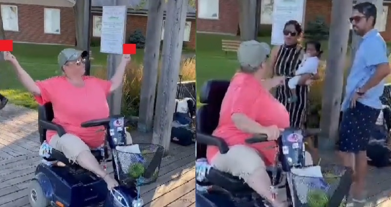 Scooter riding woman being racist