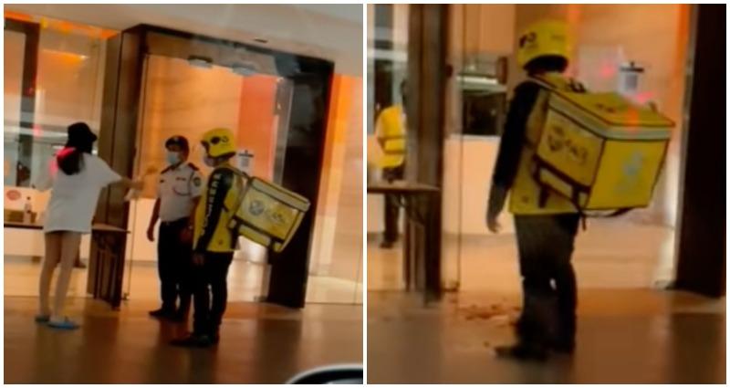 customer throws boba drink at delivery man and security guard