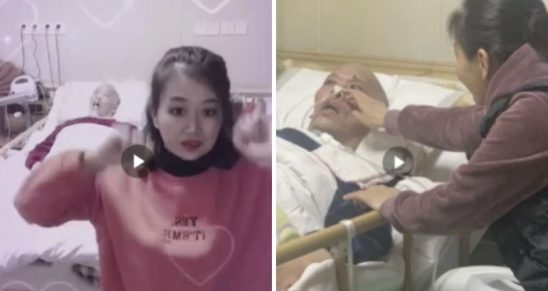 Woman dancing in front of husband