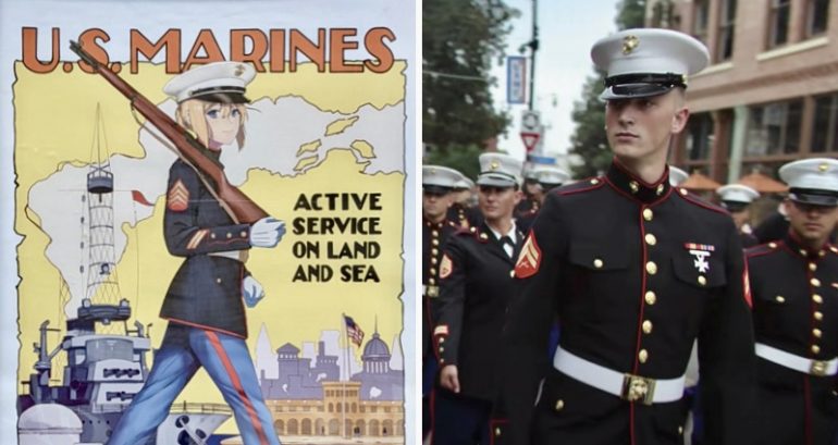 U.S. Marines spotted using a poster featuring an anime character to recruit members