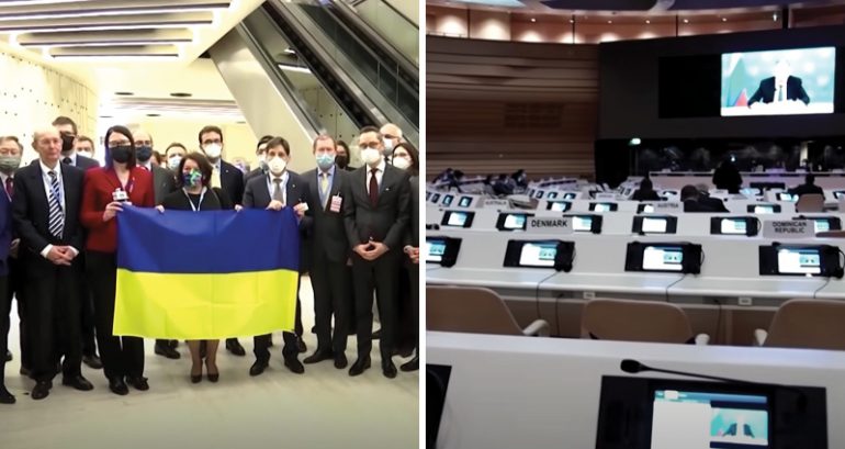 Over 100 diplomats walk out to support Ukraine as China stays during Russian foreign minister’s UN speech