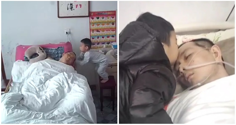 Boy takes care of father