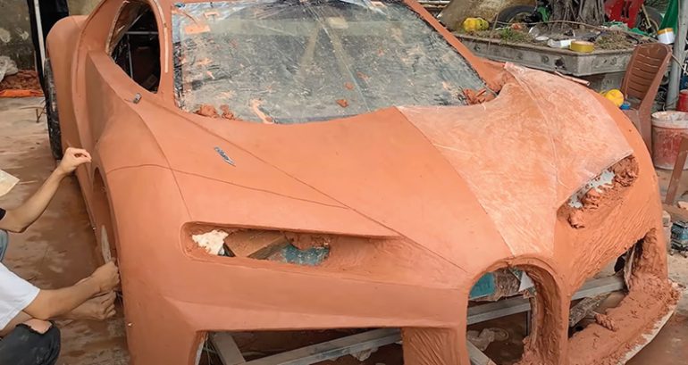 Young Vietnamese car enthusiasts build Bugatti Chiron replica using clay in viral video